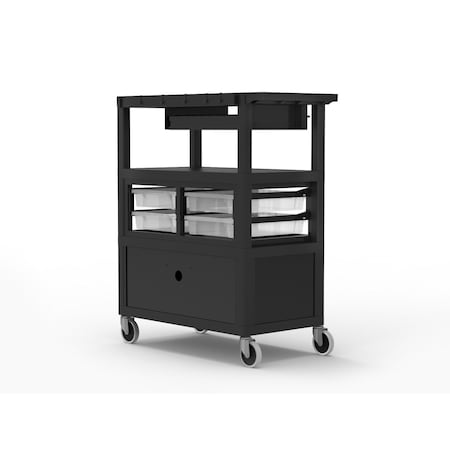 Luxor Teacher Deluxe Cart  32" x 18" - Locking Cabinet, Storage Bins, Keyboard Tray, Hooks, Cup Holder ECMBSKBC-B